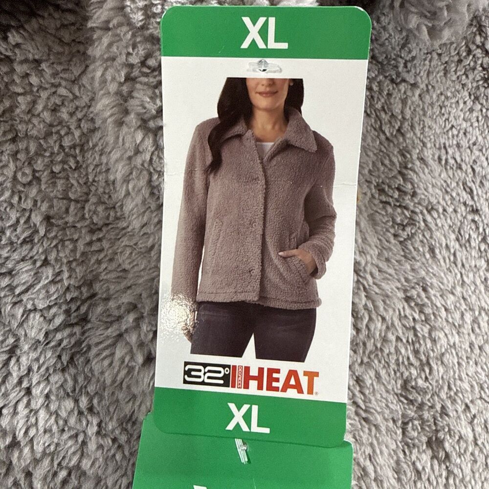 32 Degrees Heat Women's Cozy Fleece Button Front Jacket Purple XL NWT